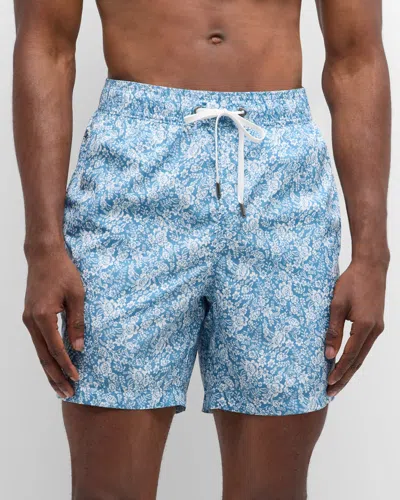 Onia Men's Charles 7 Floral Toile Swim Shorts In Moonlight Blue
