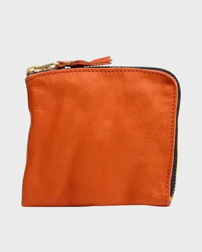 Comme Des Garçons Men's Washed Leather Zip Wallet In Burnt Orange-4