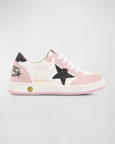 Golden Goose Kids' Girl's Ballstar Leather Glitter Sneakers, Baby/toddlers In White/pink/black