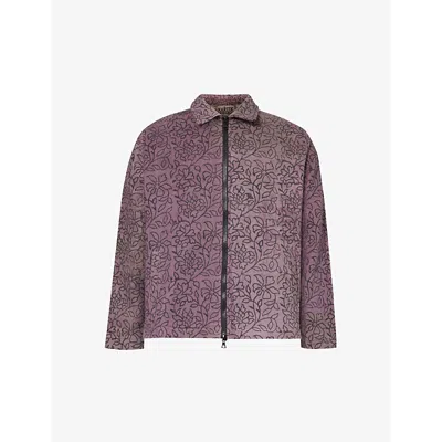Kartik Research Floral-pattern Textured Cotton Jacket In Purple/black