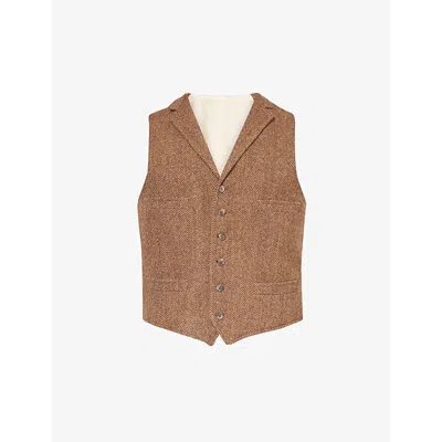 Polo Ralph Lauren Herringbone-pattern Waistcoat In Brown/tan