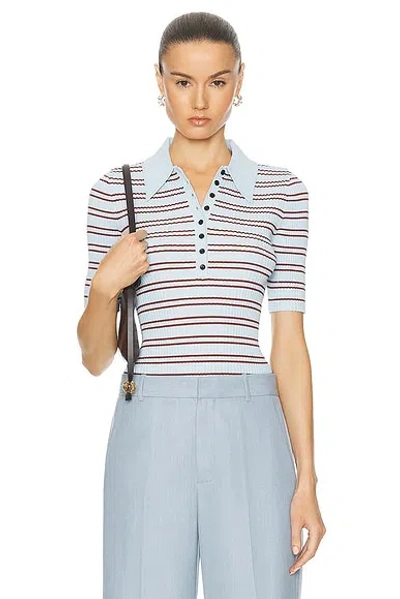 A.l.c Sydney Striped Knit Polo Top In Ice Water