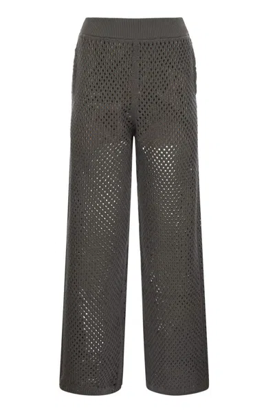 Brunello Cucinelli Net Knit Cotton Trousers In Anthracite