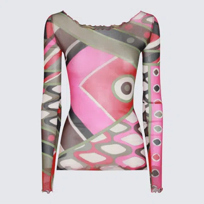 Pucci Pink And Multicolor T-shirt In Khaki/fuxia