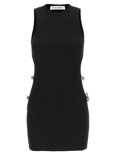 Mach & Mach Viscose Blend Mini Dress With Side Cut-outs In Black