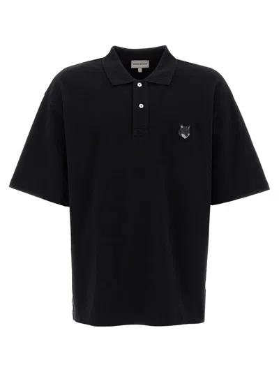 Maison Kitsuné 'bold Fox Head' Polo Shirt In Black