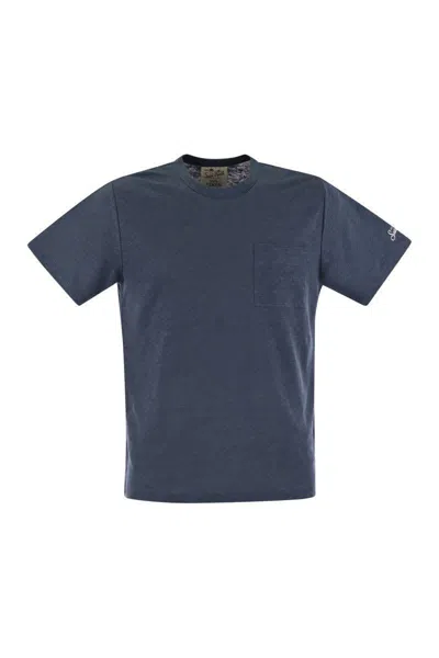 Mc2 Saint Barth Ecstasea - Linen T-shirt With Pocket In Avio