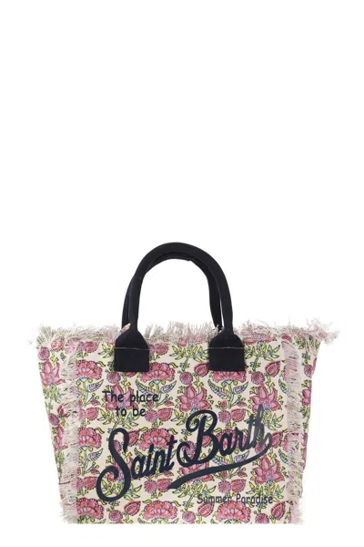 Mc2 Saint Barth Vanity - Canvas Bag With Floral Print In Pink