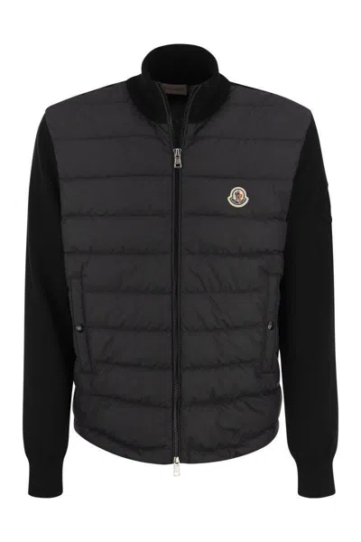 Moncler Padded Wool Cardigan In Black