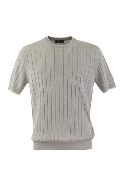 Peserico T-shirt In Pure Cotton Crépe Yarn In Grey/white