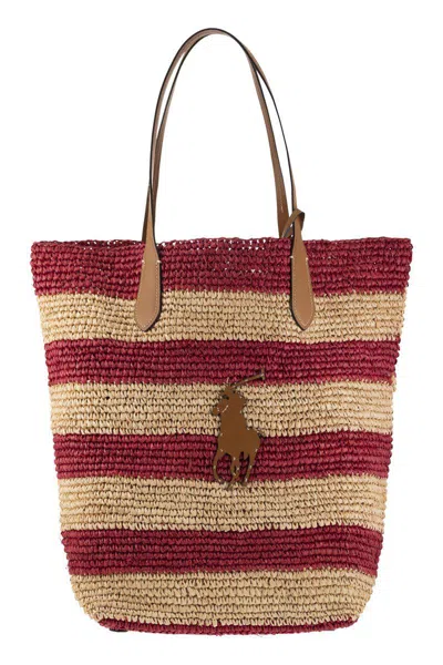 Polo Ralph Lauren Pony Shopping Bag In Rosso/naturale