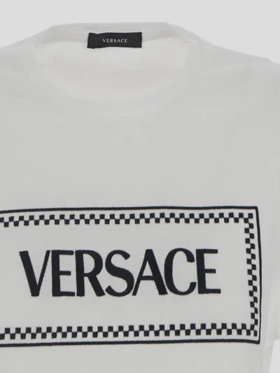 Versace Logo Embroidery T-shirt In White+black