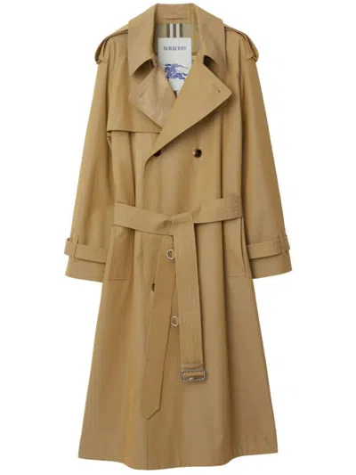 Burberry Long Gabardine Trench Coat Clothing In Brown