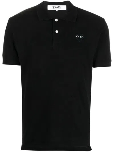 Comme Des Garçons Play Heart Logo Patch Polo Shirt In Black