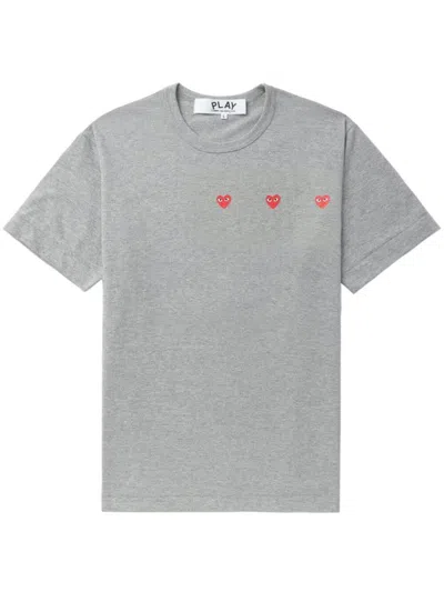 Comme Des Garçons Play Unisex Triple Hearts T-shirt Clothing In Grey