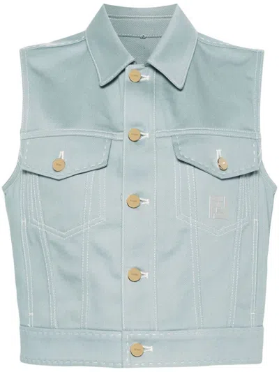 Fendi Ff-motif Denim Gilet In Blue