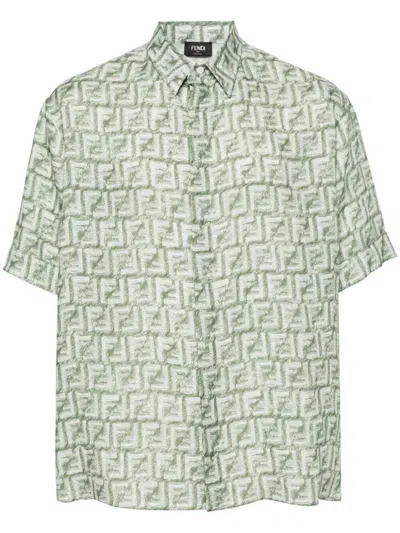 Fendi Ff Linen Shirt In Green