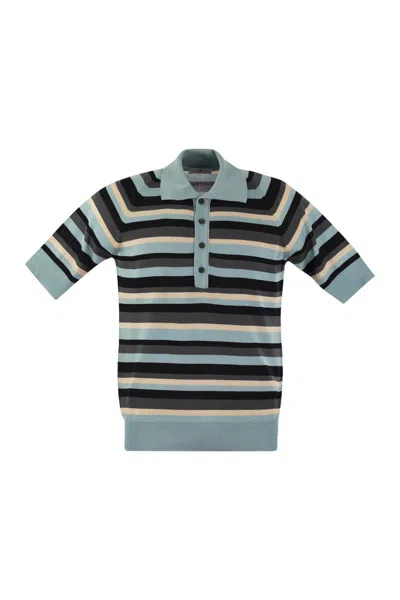 Pt Torino Cotton And Viscose Polo Shirt In Grey/light Blue