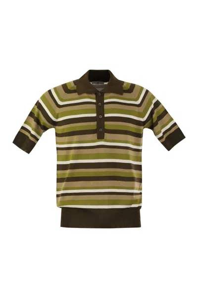 Pt Torino Cotton And Viscose Polo Shirt In Brown/green
