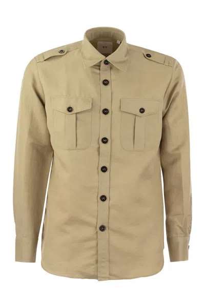 Pt Torino Linen And Cotton Safari Shirt In Beige