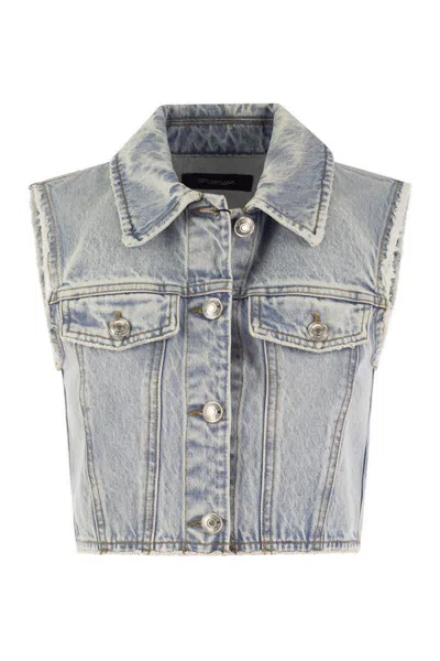 Sportmax Scire - Cropped Denim Waistcoat In Blue