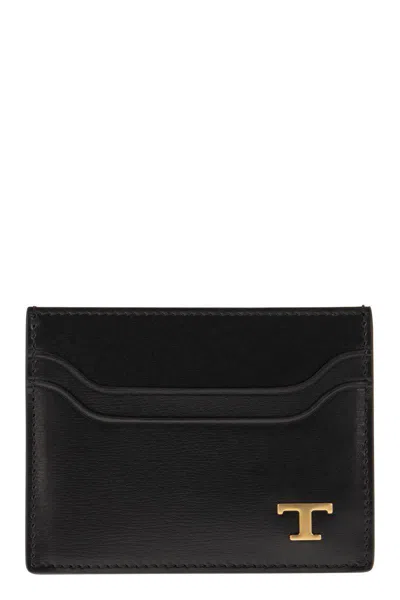 Tod's Leather Card Holder With Logo In Black