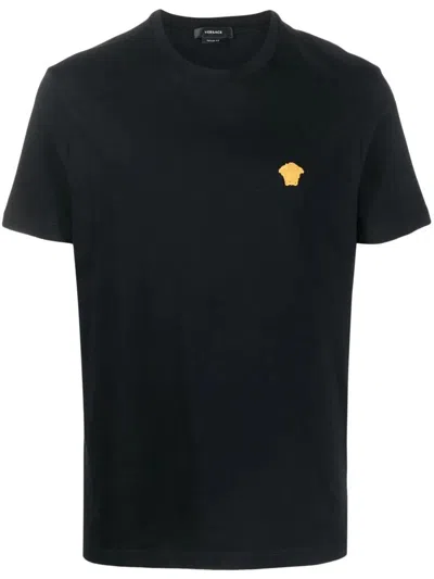 Versace T-shirt With Medusa Embroidery In Black