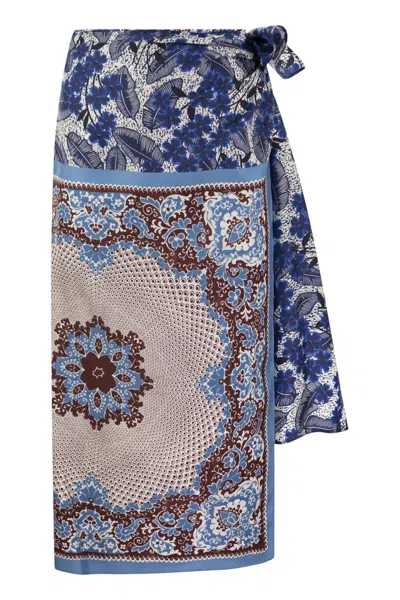 Weekend Max Mara Nuevo - Printed Silk Sarong Skirt In Blue