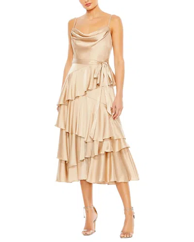 Mac Duggal Charmeuse Ruffle Tiered Spaghetti Strap Dress In Nude