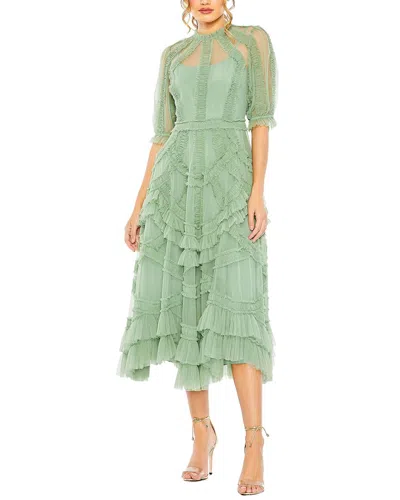 Mac Duggal High Neck Puff Sleeve Ruffle Tiered Dress In Jade