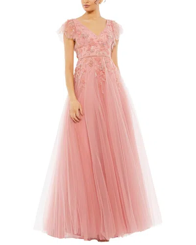 Mac Duggal Embellished Cap Sleeve V Neck Gown In Salmon