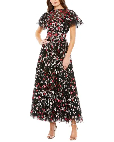Mac Duggal Embellished Butterfly Tea Length A Line Dress In Black Multi