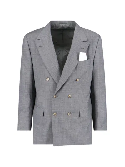 Kiton Double-breasted Suit In Grey