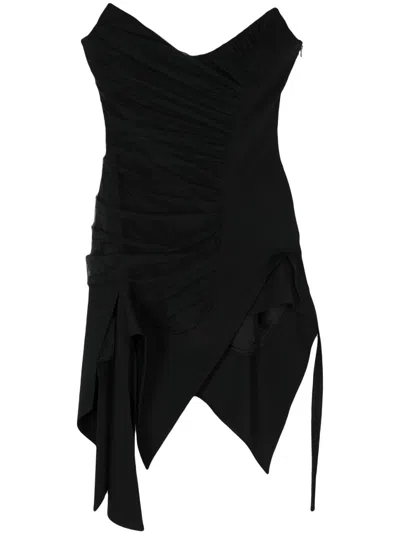 Mugler Asymmetric Mini Bustier Dress In Black