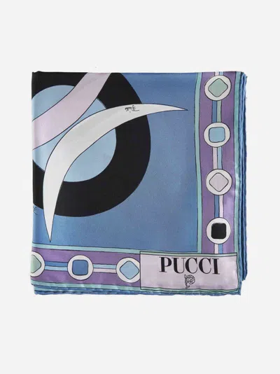 Pucci Very Vivara Print Silk Scarf In Sky Blue,white