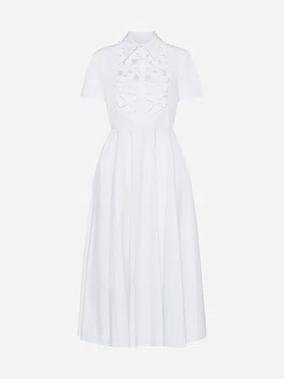Valentino Women's Embroidered Compact Poplin Midi Dress In White
