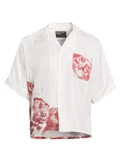 Enfants Riches Deprimes Rat Palace Silk Shirt In White And Scarlet