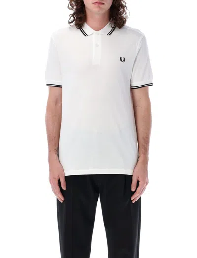 Fred Perry The Twin Tipped Piqué Polo Shirt In White Black