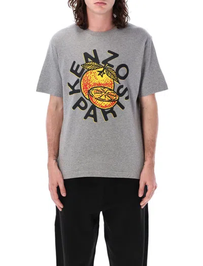 Kenzo Orange Classic T-shirt In Pearl Grey