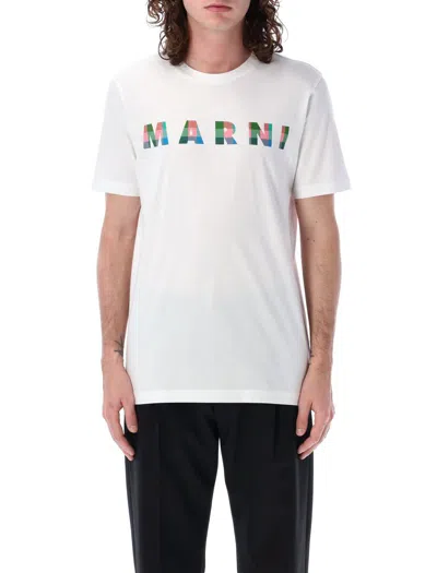 Marni T-shirt With Print Logo In Lily White