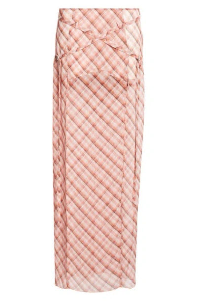 Knwls Thrall Checked Maxi Skirt In Pink