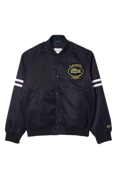 Lacoste Padded Showerproof Archive Badge Bomber Jacket - Xs In Blue