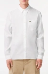 Lacoste Regular Fit Linen Casual Button Down Shirt In White