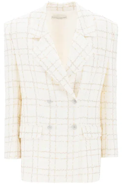Alessandra Rich Oversized Sequined Checked Tweed Jacket In Bianco