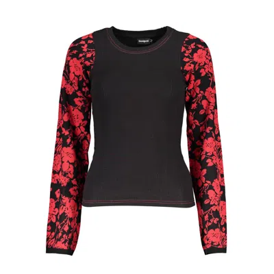 Desigual Chic Crew Neck Sweater With Contrast Details In Black