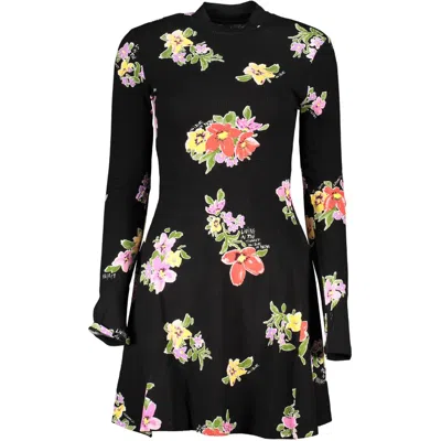 Desigual Chic High Neck Long Sleeve Printed Dress In Black