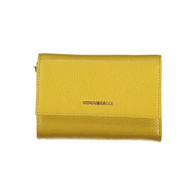 Coccinelle Chic Leather Green Wallet With Multiple Compartments In Yellow