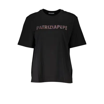 Patrizia Pepe Rhinestone-logo T-shirt In Black  