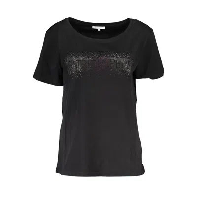 Patrizia Pepe Chic Short Sleeve Wide Neck Tee With Contrast Details In Black
