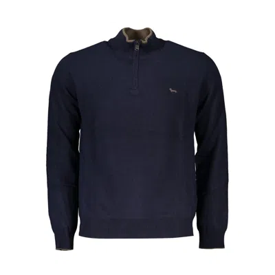 Harmont & Blaine Elegant Contrast Detail Half Zip Sweater In Blue